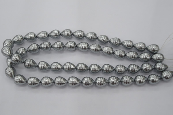 CSB550 15.5 inches 12*15mm whorl teardrop shell pearl beads