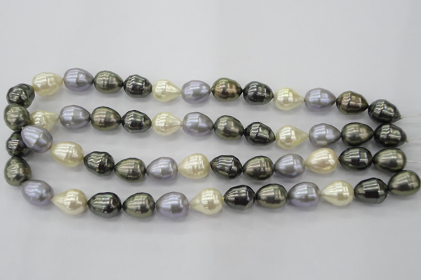 CSB552 15.5 inches 12*15mm whorl teardrop mixed color shell pearl beads