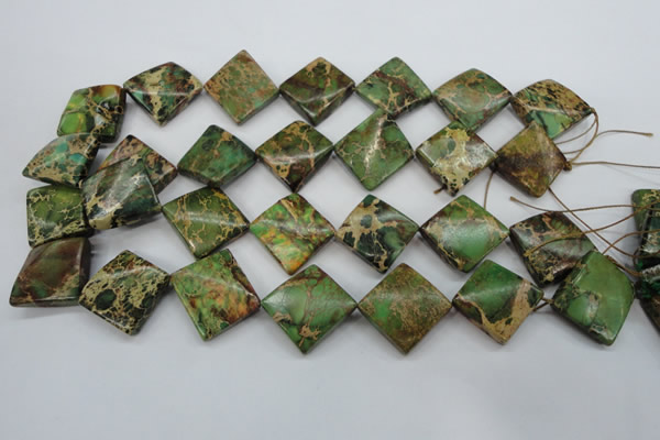 CSE134 22*22mm twisted diamond dyed natural sea sediment jasper beads