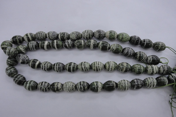 CSJ101 15.5 inches 12*16mm rice green silver line jasper beads