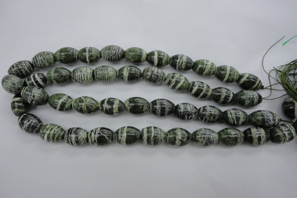 CSJ102 15.5 inches 13*18mm rice green silver line jasper beads