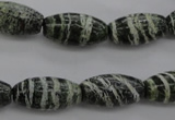 CSJ105 15.5 inches 10*20mm rice green silver line jasper beads
