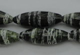 CSJ108 15.5 inches 10*30mm faceted rice green silver line jasper beads