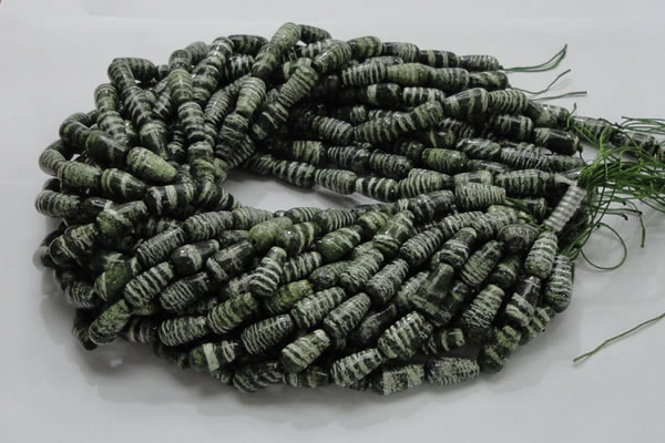 CSJ21 15.5 inches 8*16mm teardrop green silver line jasper beads