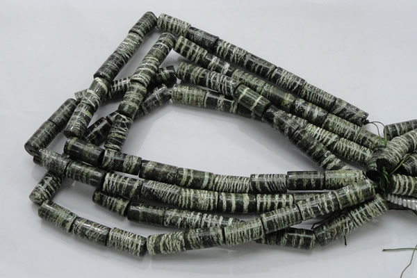 CSJ24 15.5 inches 10*20mm column green silver line jasper beads