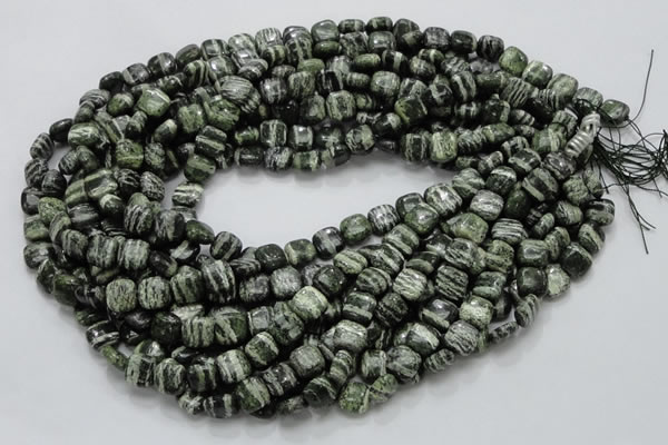 CSJ25 15.5 inches 8*8mm square green silver line jasper beads