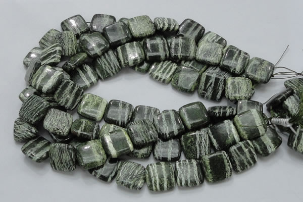 CSJ29 15.5 inches 20*20mm square green silver line jasper beads