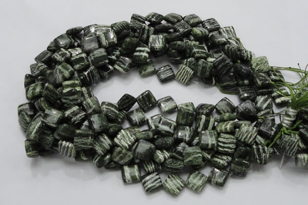 CSJ30 15.5 inches 12*12mm diamond green silver line jasper beads