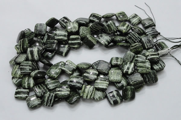 CSJ31 15.5 inches 15*15mm diamond green silver line jasper beads