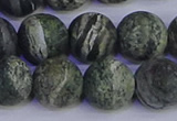 CSJ505 15.5 inches 14mm round matte green silver line jasper beads