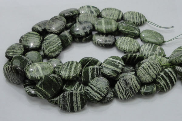 CSJ55 15.5 inches 22*30mm oval green silver line jasper beads