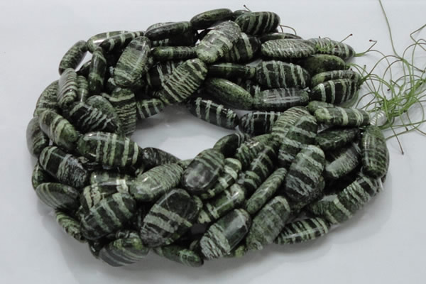 CSJ57 15.5 inches 15*30mm oval green silver line jasper beads