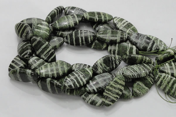 CSJ58 15.5 inches 20*40mm oval green silver line jasper beads