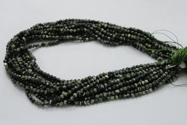 CSJ62 15.5 inches 4mm faceted round green silver line jasper beads