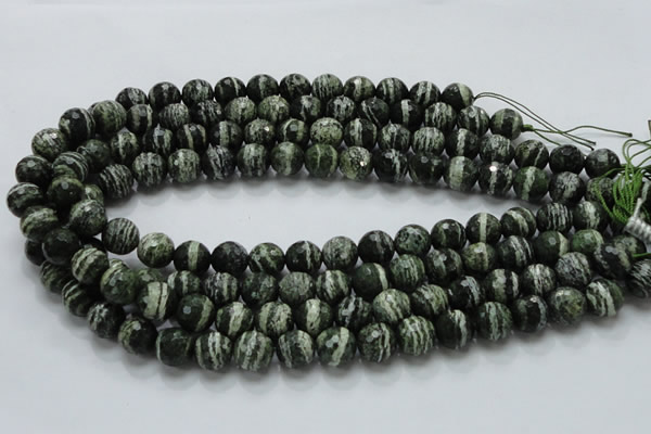 CSJ66 15.5 inches 12mm faceted round green silver line jasper beads