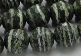 CSJ68 15.5 inches 16mm faceted round green silver line jasper beads