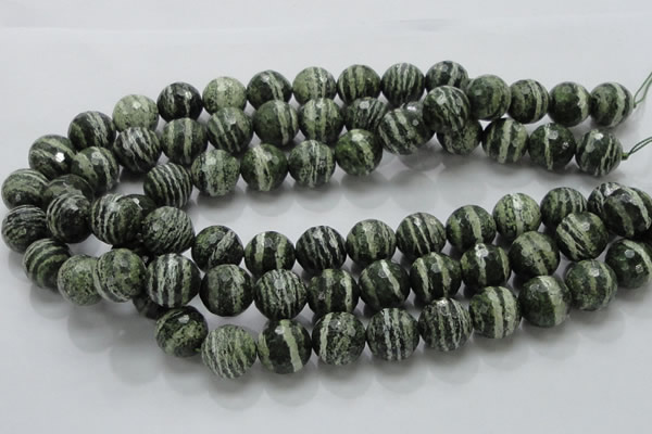 CSJ68 15.5 inches 16mm faceted round green silver line jasper beads