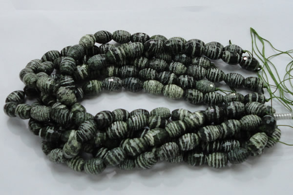 CSJ73 15.5 inches 11*16mm faceted rice green silver line jasper beads