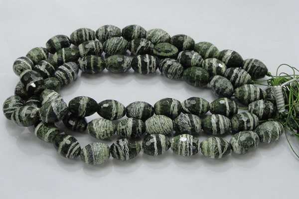CSJ74 15.5 inches 15*20mm faceted rice green silver line jasper beads