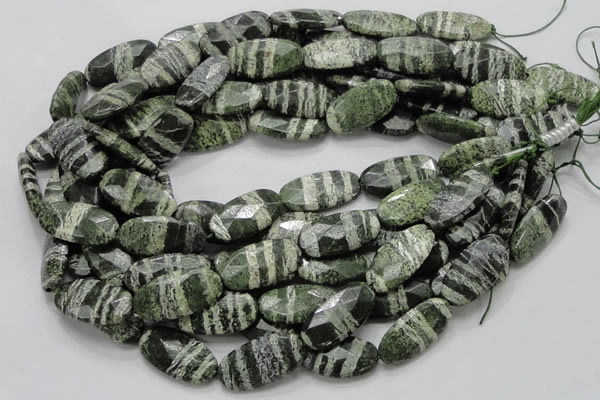 CSJ80 15.5 inches 15*30mm faceted oval green silver line jasper beads