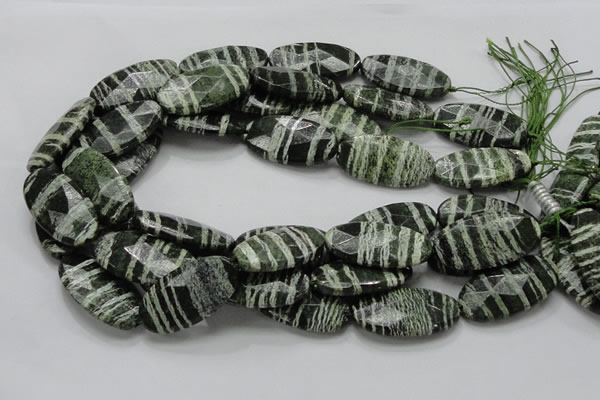 CSJ81 15.5 inches 20*40mm faceted oval green silver line jasper beads