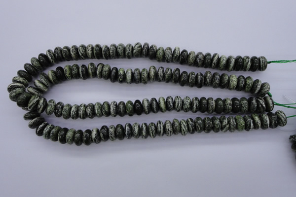 CSJ89 15.5 inches 6*12mm rondelle green silver line jasper beads
