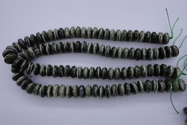 CSJ90 15.5 inches 7*14mm rondelle green silver line jasper beads