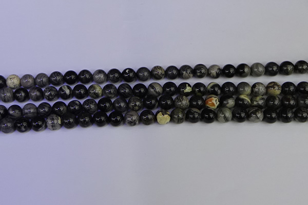 CSL211 15.5 inches 6mm round black silver leaf jasper beads