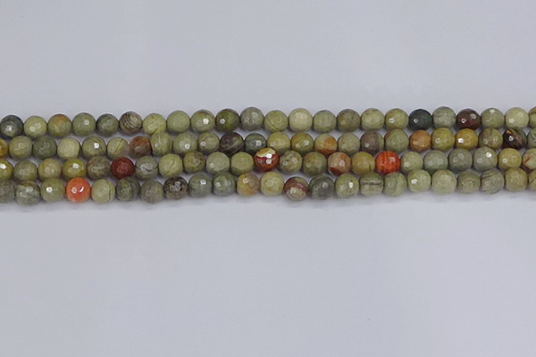 CSL231 15.5 inches 6mm faceted round silver leaf jasper beads