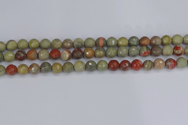 CSL232 15.5 inches 8mm faceted round silver leaf jasper beads