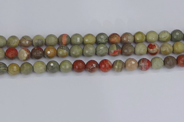CSL234 15.5 inches 12mm faceted round silver leaf jasper beads