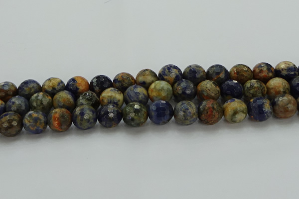 CSO755 15.5 inches 14mm faceted round orange sodalite beads