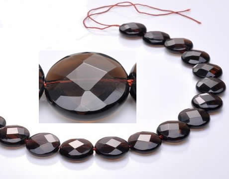 CSQ10 18mm faceted coin A grade natural smoky quartz beads
