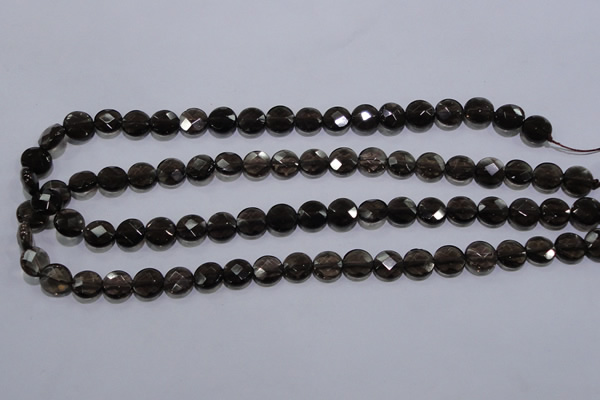 CSQ123 10mm faceted flat round grade AA natural smoky quartz beads