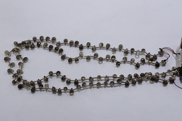 CSQ126 5*7mm top-drilled faceted teardrop grade AA smoky quartz beads