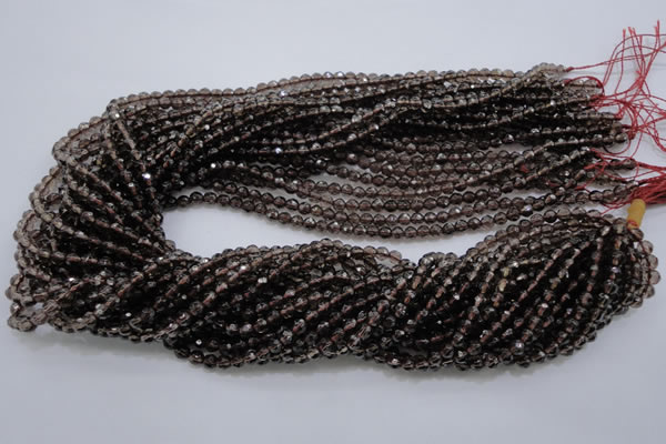 CSQ129 15.5 inches 4mm faceted round grade AA natural smoky quartz beads