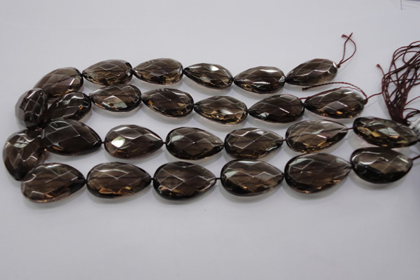 CSQ140 20*30mm faceted flat teardrop grade AA natural smoky quartz beads