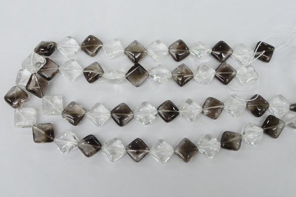 CSQ154 15.5 inches 14*14mm diamond white crystal & smoky quartz beads