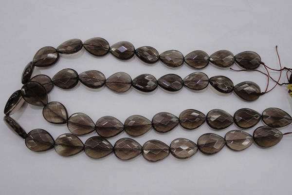 CSQ204 15*20mm faceted flat teardrop grade AA natural smoky quartz beads