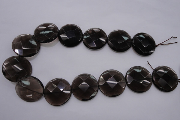 CSQ221 15.5 inches 30mm faceted coin grade AA natural smoky quartz beads