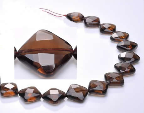 CSQ23 AB grade 16*16mm faceted rhombic natural smoky quartz bead