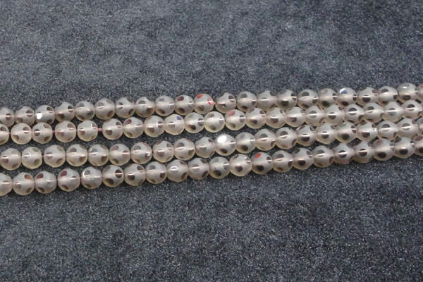 CSQ503 15.5 inches 10mm faceted round matte smoky quartz beads
