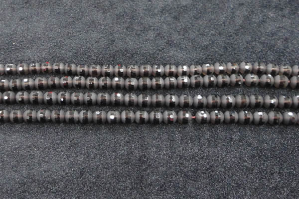 CSQ511 15.5 inches 6mm faceted round matte smoky quartz beads