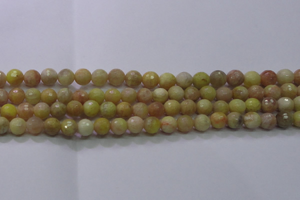 CSS612 15.5 inches 8mm faceted round yellow sunstone gemstone beads