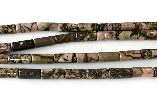 CTB1035 15 inches 8*16mm - 8*18mm tube rhodonite beads