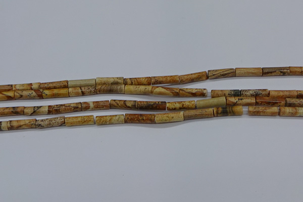 CTB332 15.5 inches 4*13mm tube picture jasper beads wholesale