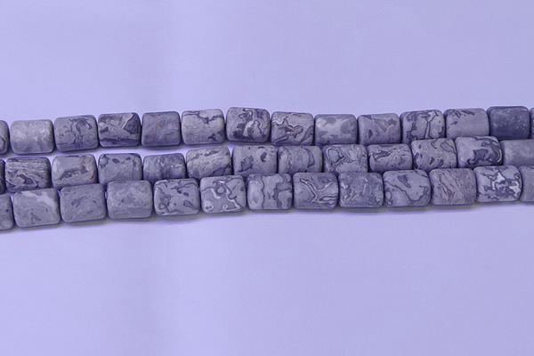 CTB570 15.5 inches 10*13mm triangle matte grey picture jasper beads