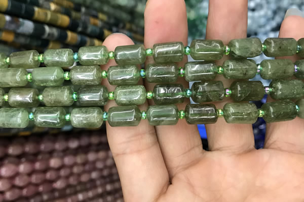 CTB605 15.5 inches 7*11mm tube green strawberry quartz beads wholesale