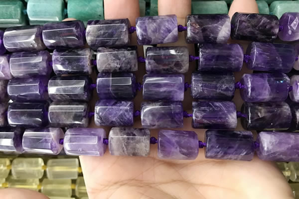 CTB618 15.5 inches 11*16mm - 12*18mm faceted tube amethyst beads