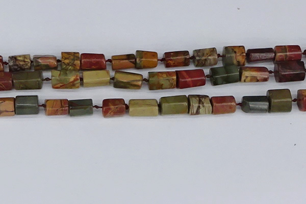 CTB738 15.5 inches 6*10mm - 8*12mm faceted tube picasso jasper beads